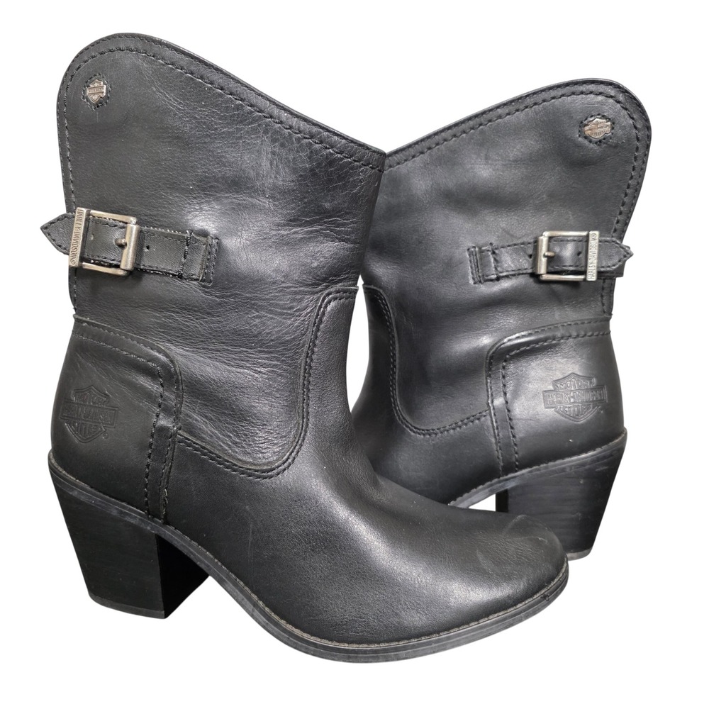 Harley Davidson Leather Block Ankle Moto Boots Womens 6.5 Fair Goth Western